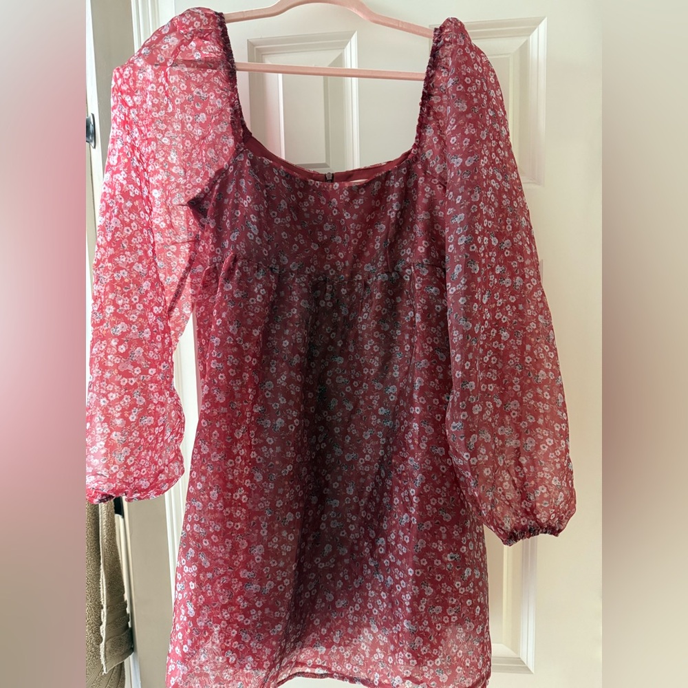 Altar'd State Red Floral Sheer Blouse